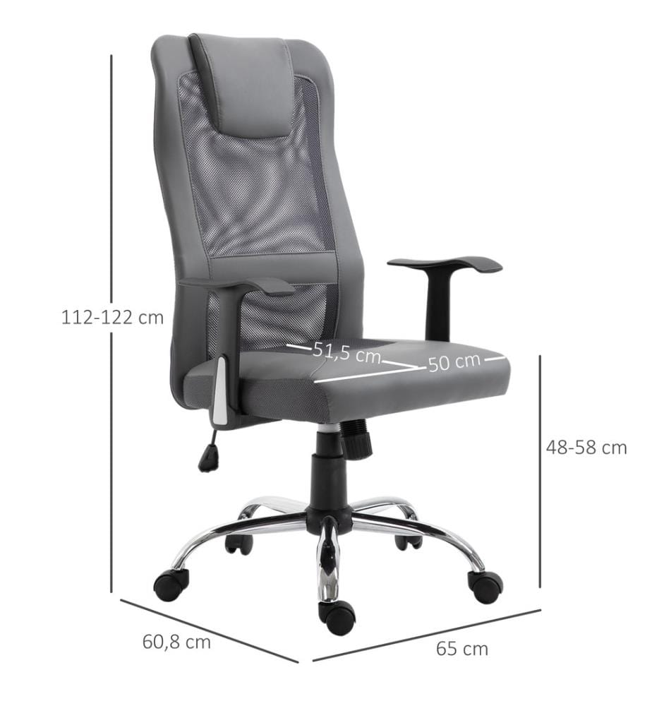 Sedia da ufficio ergonomica in ecopelle grigia 66x73x108-118 cm