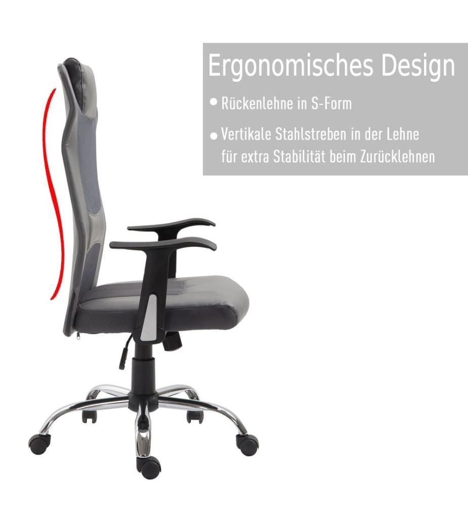 Sedia da ufficio ergonomica in ecopelle grigia 66x73x108-118 cm
