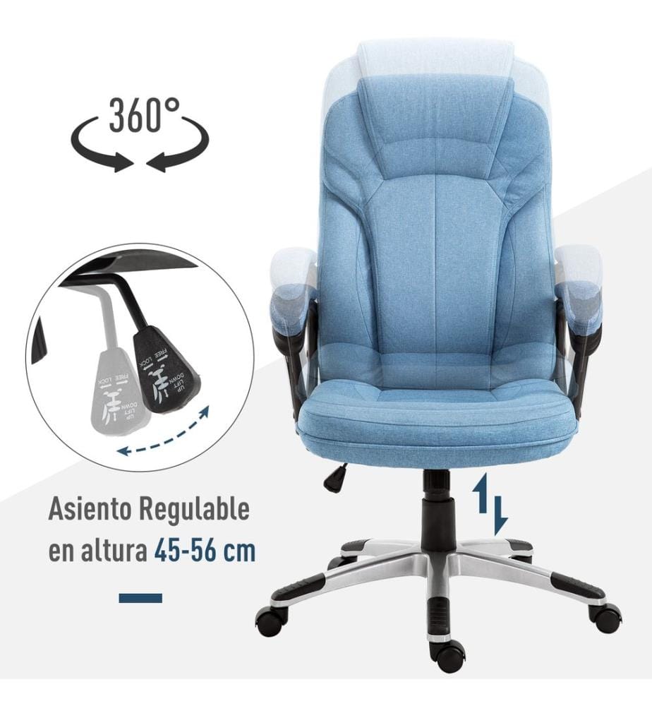 Bürostuhl Wippfunktion mit Kopfstütze ergonomisch Hellblau