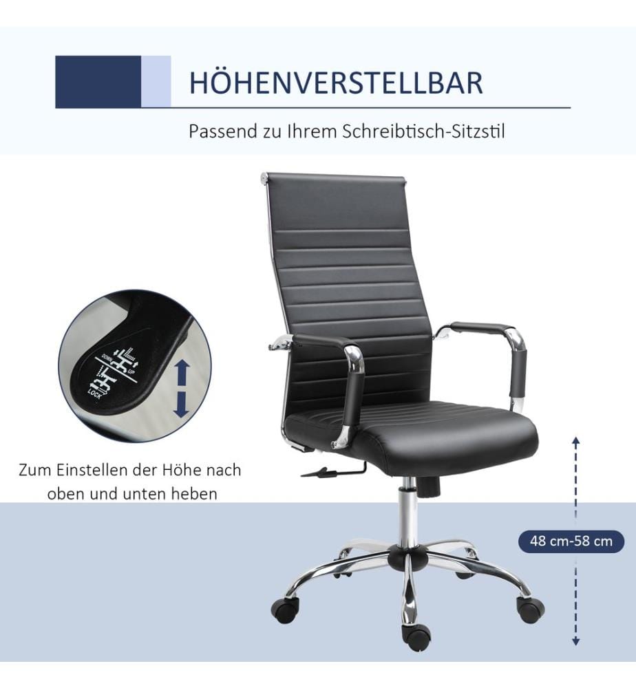Bürostuhl Wippfunktion gepolstert ergonomisch PU-Leder Schwarz