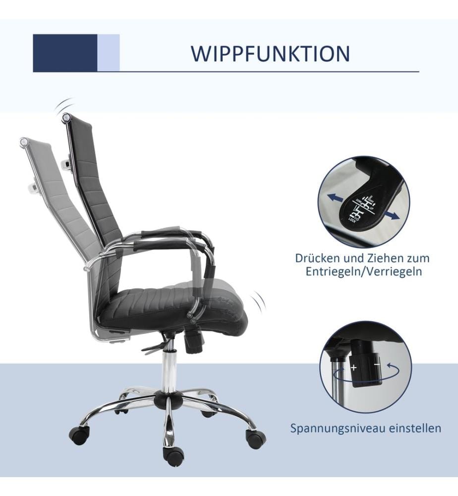 Bürostuhl Wippfunktion gepolstert ergonomisch PU-Leder Schwarz