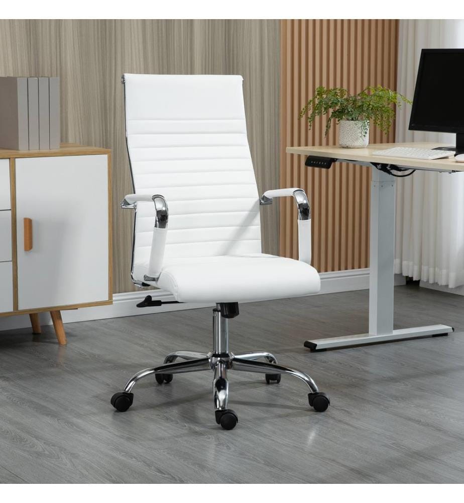 Bürostuhl Wippfunktion gepolstert ergonomisch PU-Leder Weiss