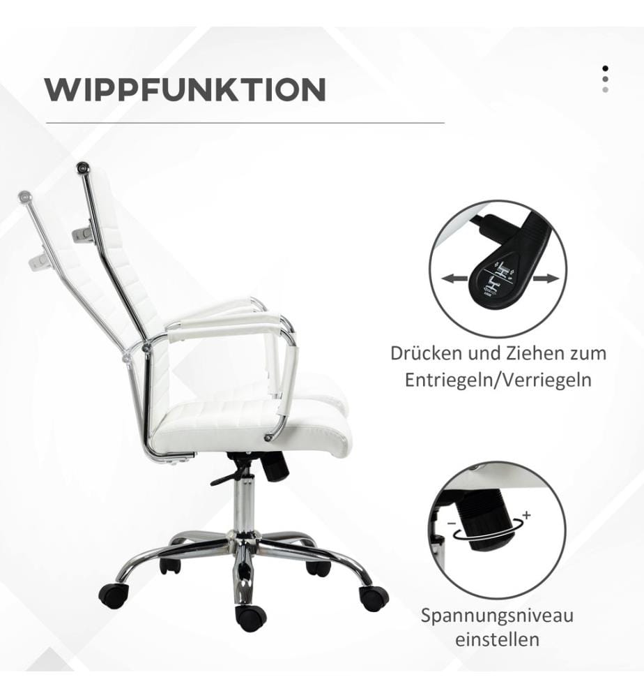Bürostuhl Wippfunktion gepolstert ergonomisch PU-Leder Weiss