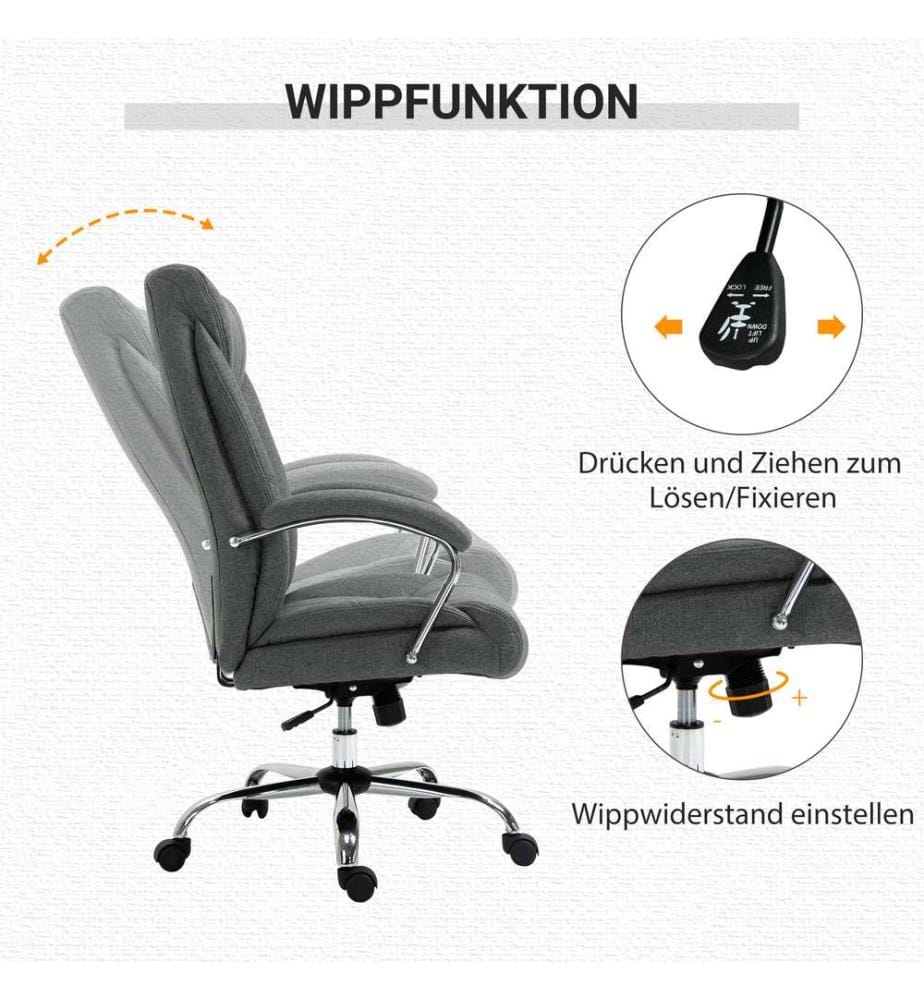 Sedia da ufficio ergonomica con funzione oscillante, grigia, 65x78x110-120 cm