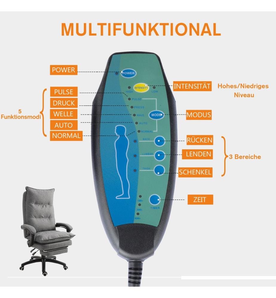 Fauteuil de bureau massant, fauteuil de bureau ergonomique, gris