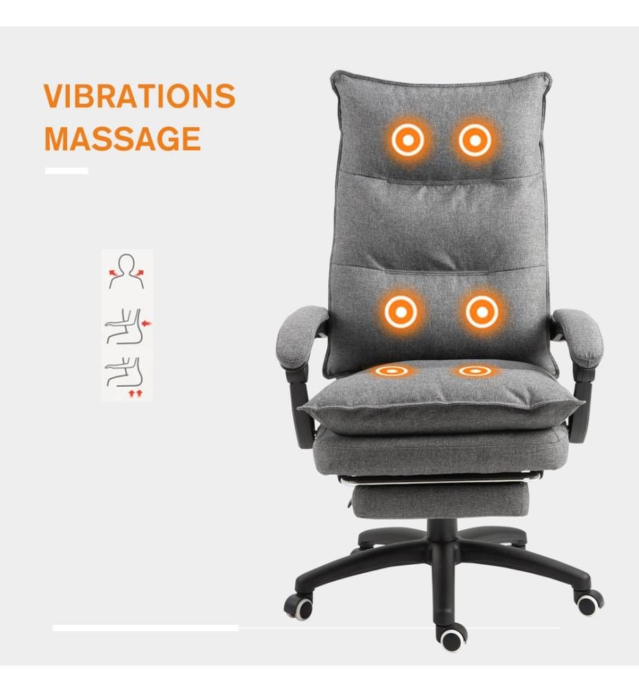 Fauteuil de bureau massant, fauteuil de bureau ergonomique, gris
