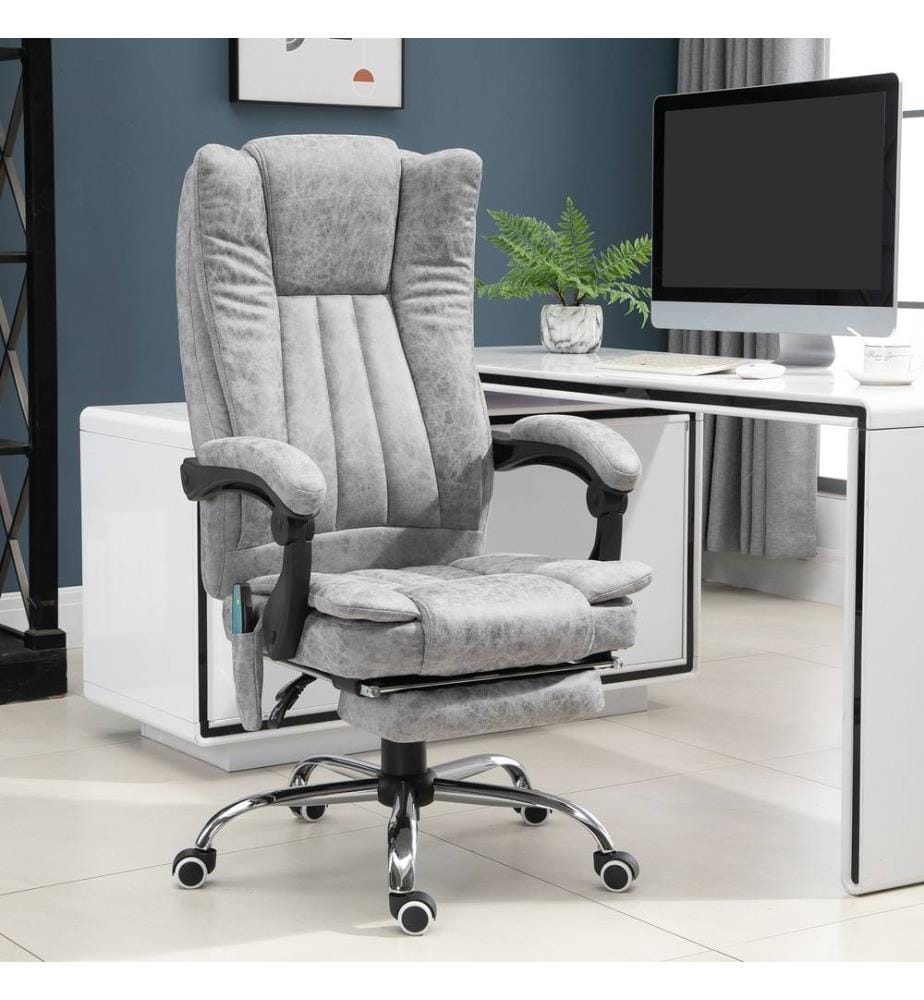 Fauteuil de bureau avec fonction massage, chauffage, repose-pieds, rembourrage épais, gris