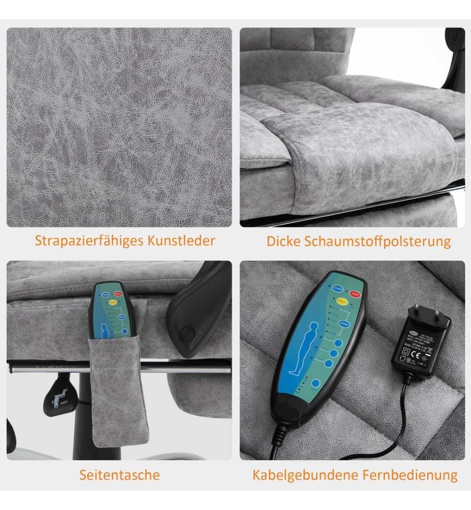 Fauteuil de bureau avec fonction massage, chauffage, repose-pieds, rembourrage épais, gris