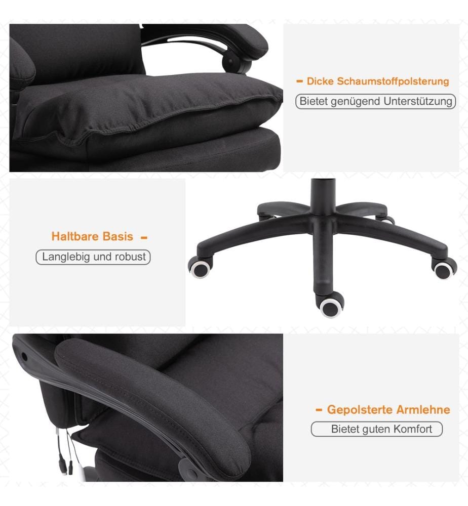 Chaise de bureau ergonomique avec fonction massage, noire