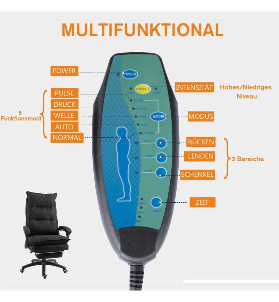 Chaise de bureau ergonomique avec fonction massage, noire
