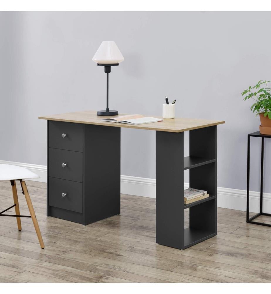 Schreibtisch Lemberg 120x50x72 cm mit Schubladen und Regal Holz