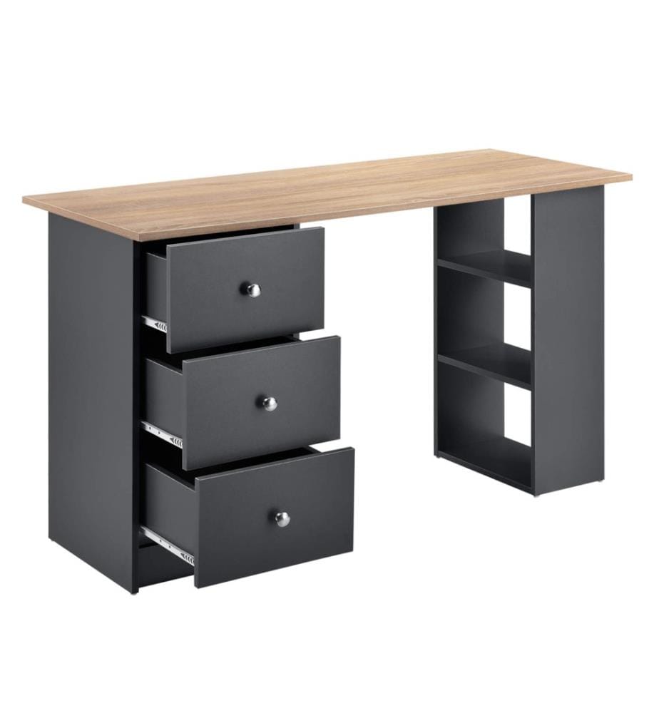 Schreibtisch Lemberg 120x50x72 cm mit Schubladen und Regal Holz
