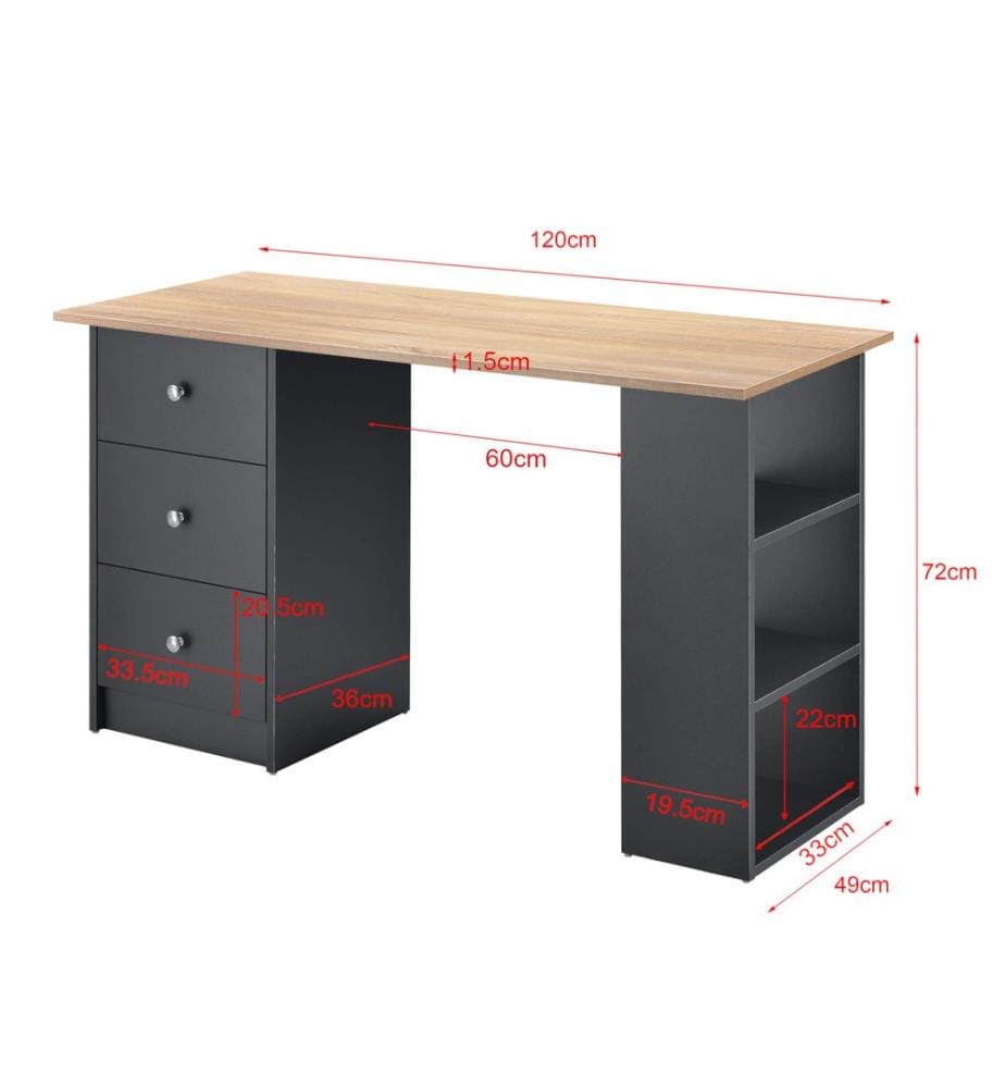 Schreibtisch Lemberg 120x50x72 cm mit Schubladen und Regal Holz