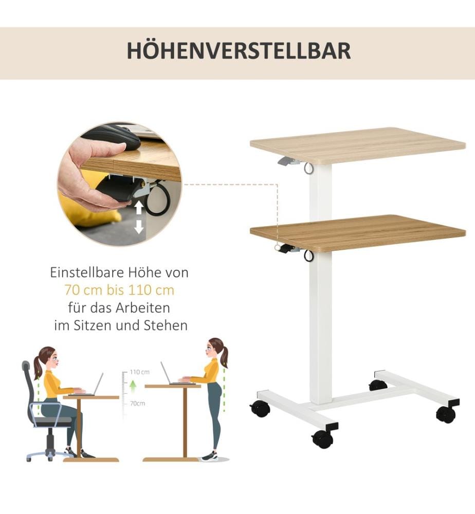 Stehpult mobiler Schreibtisch mit Rollen 70-110 cm