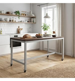 Karrel Fester Tisch mit Rädern 150x70 cm - Dunkelbraun und Weiss