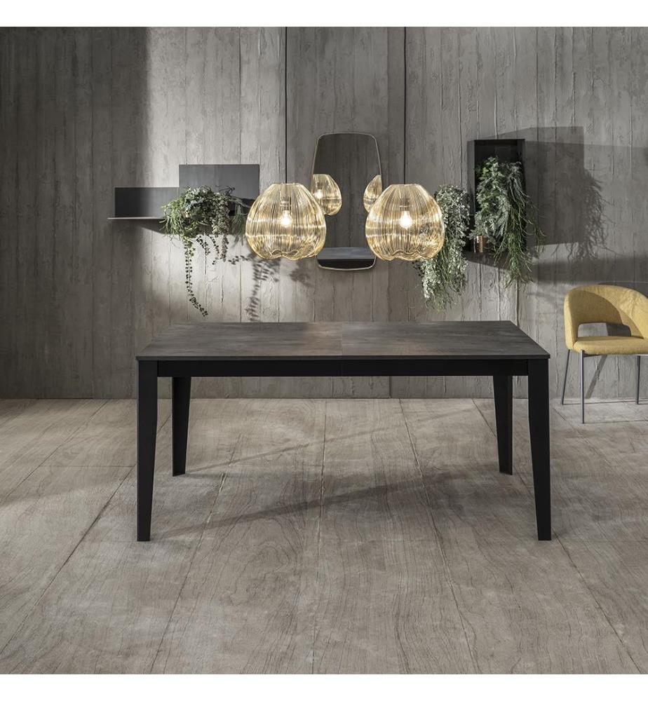 Grosser ausziehbarer Tisch 130/290x80 cm - Grauer Zement und Schwarz