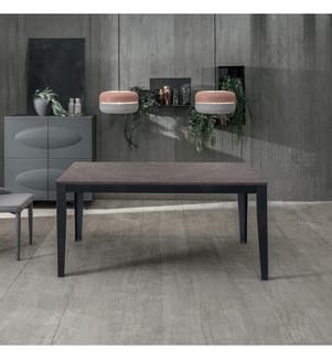 Grosser ausziehbarer Tisch 130/290x80 cm - Anthrazitmarmor und Schwarz