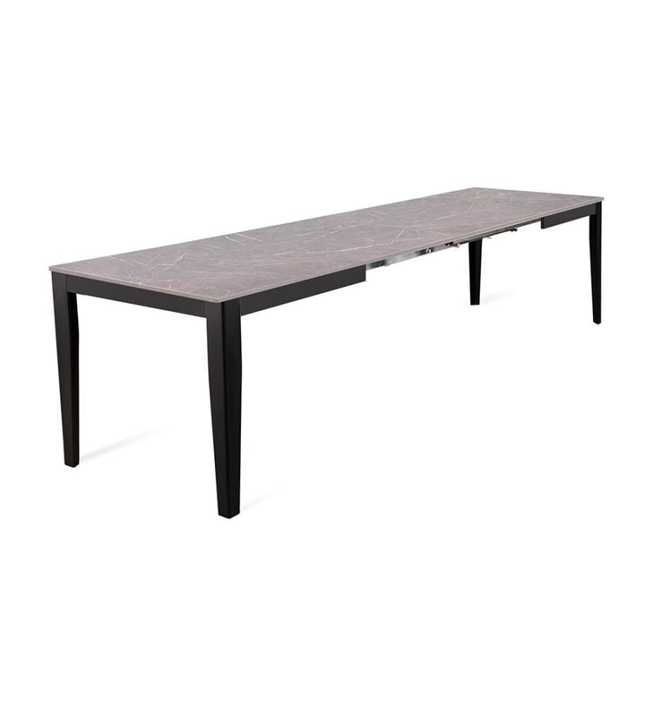 Grosser ausziehbarer Tisch 130/290x80 cm - Anthrazitmarmor und Schwarz
