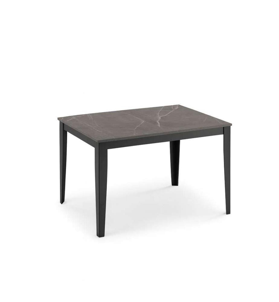 Grosser ausziehbarer Tisch 130/290x80 cm - Anthrazitmarmor und Schwarz