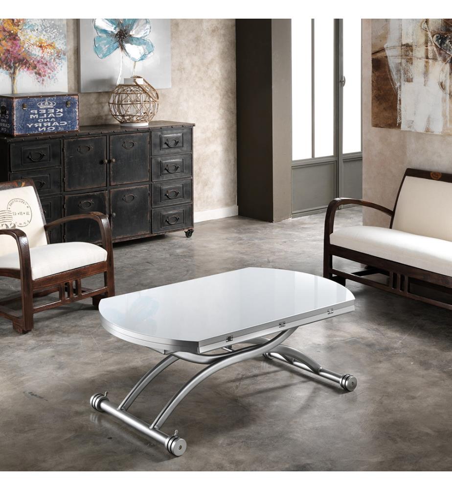 Coffee Table 69 (105) x 105 x 42,5 (74) cm Gateway - Silver and White