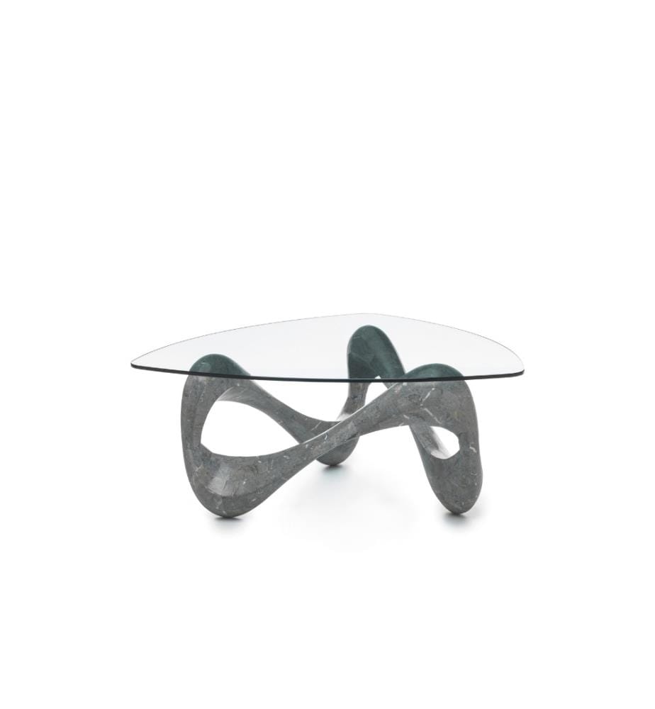Tetris Table basse en pierre fossile 80x 41,5 cm Plateau en verre 100x100 cm