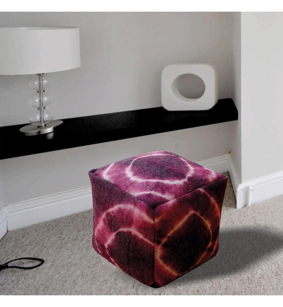 Cubo Lila Baumwolle Pouf 40x40x40 cm - Lila und Weiss