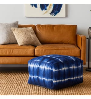 Ronaldo Indigo Baumwolle Pouf 55x55x35 cm - Indigo und Weiss