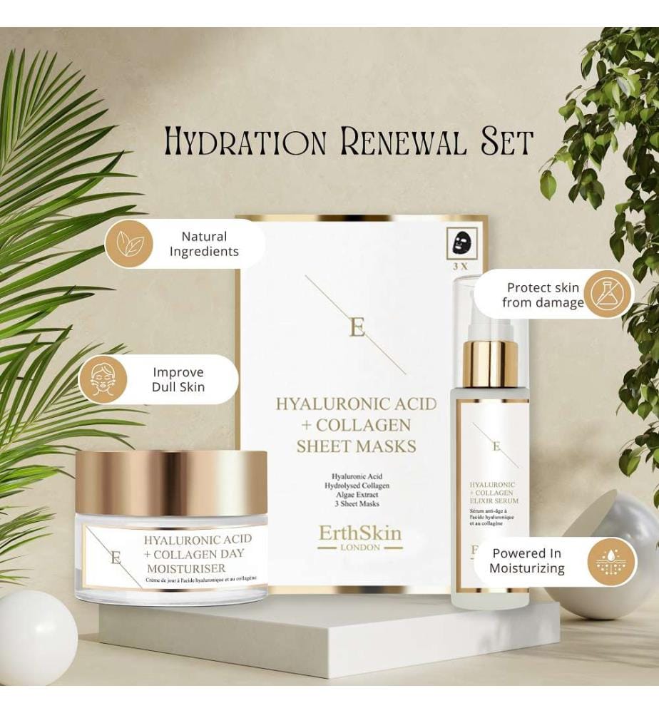 Hyaluronic Acid & Collagen Day Cream - 50 ml + Hyaluronic Acid & Collagen Serum - 60 ml + Hyaluronic Acid & Collagen Mask - 3 Sheets