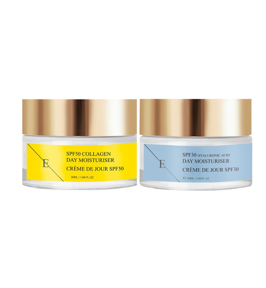 Crème de jour SPF 30 à l'acide hyaluronique + crème de jour SPF 50 au collagène - 2 x 50 ml