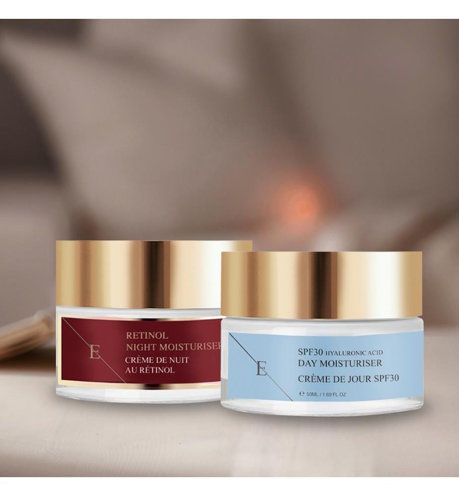 Crème de nuit au rétinol + crème de jour SPF 30 à l'acide hyaluronique - 2 x 50 ml