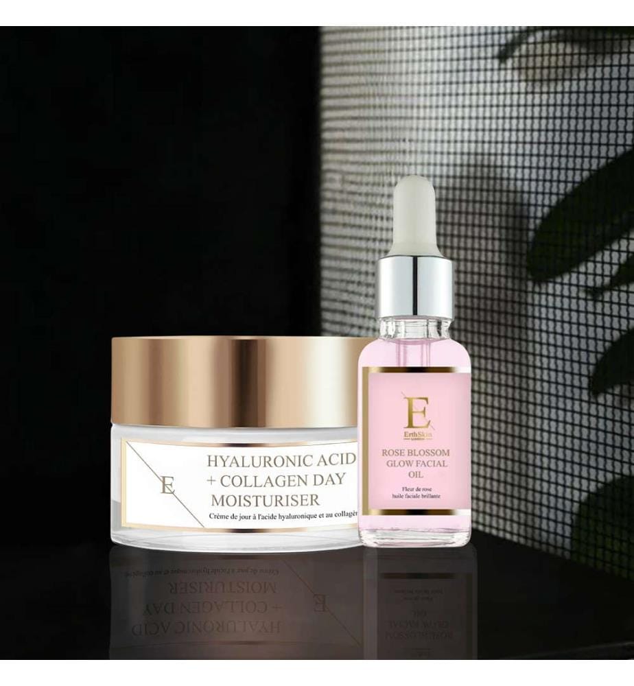Rose Blossom Glow Facial Oil - 30 ml + Hyaluronic Acid & Collagen Day Cream - 50 ml