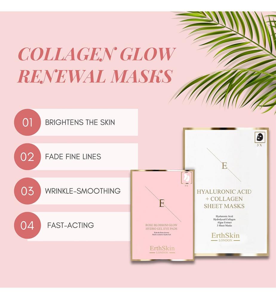 Hyaluronic Acid & Collagen Mask 3 Sheets + Rose Blossom Glow Hydro-Gel Eye Pads 5 x 2