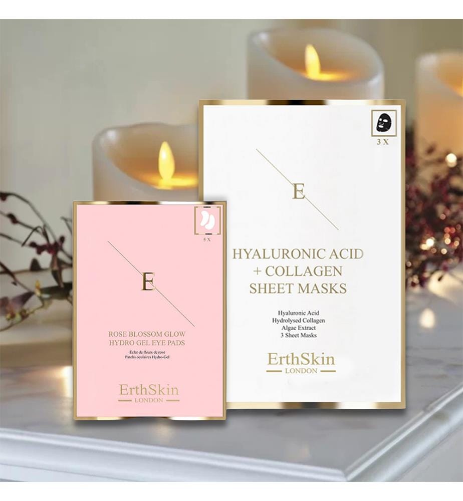 Hyaluronic Acid & Collagen Mask 3 Sheets + Rose Blossom Glow Hydro-Gel Eye Pads 5 x 2