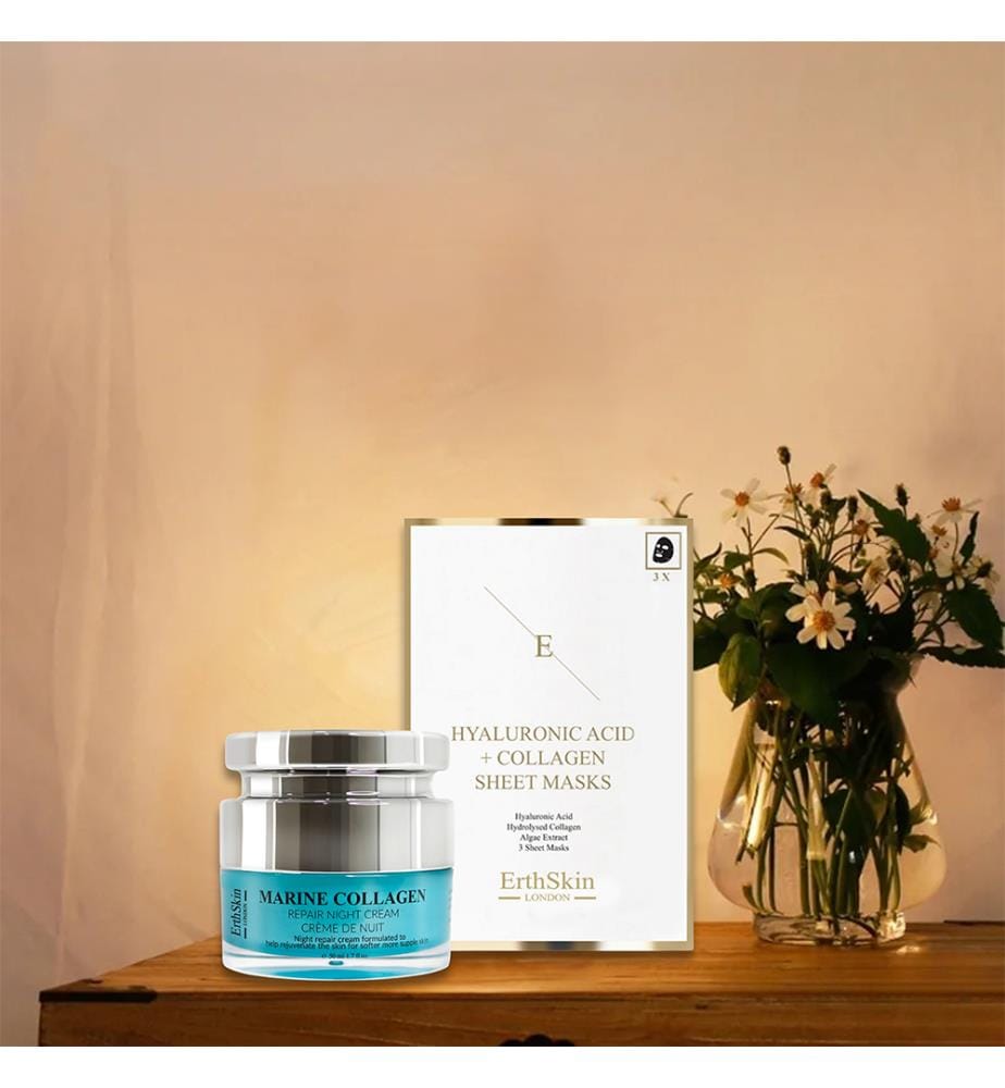 Marine Collagen Night Cream 50 ml + Hyaluronic Acid & Collagen Mask 3 Sheets