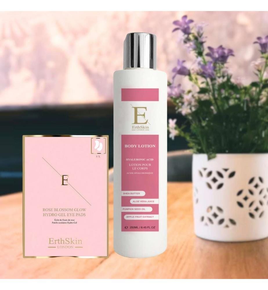 Set of 2 Hyaluronic Acid + Collagen Body Lotion - 250 ml + Hydro-Gel Eye Tips Rose Blossom Glow 5