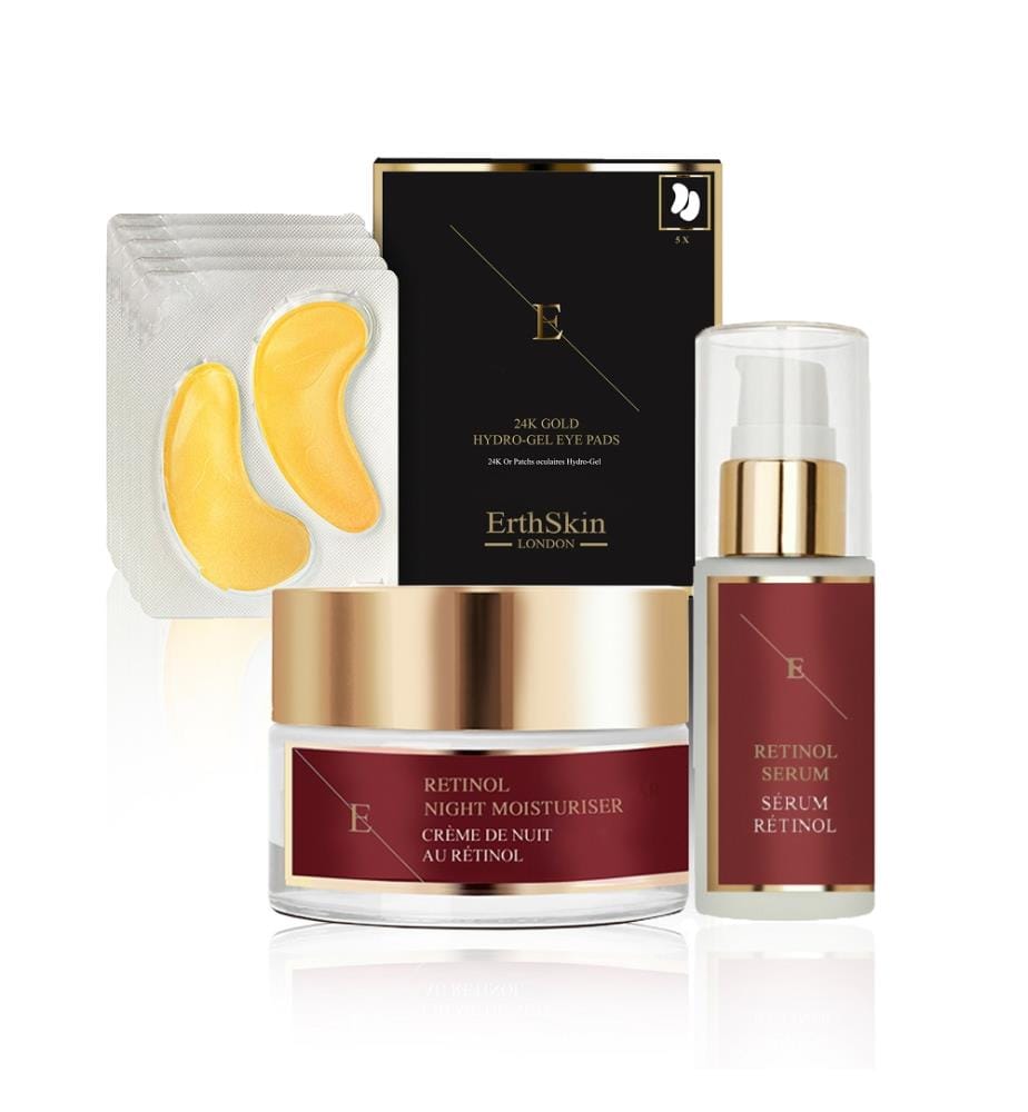 Retinol serum + retinol night cream + collagen eye patches with 24-carat gold - 30 ml + 50 ml + 5 × 2 patches