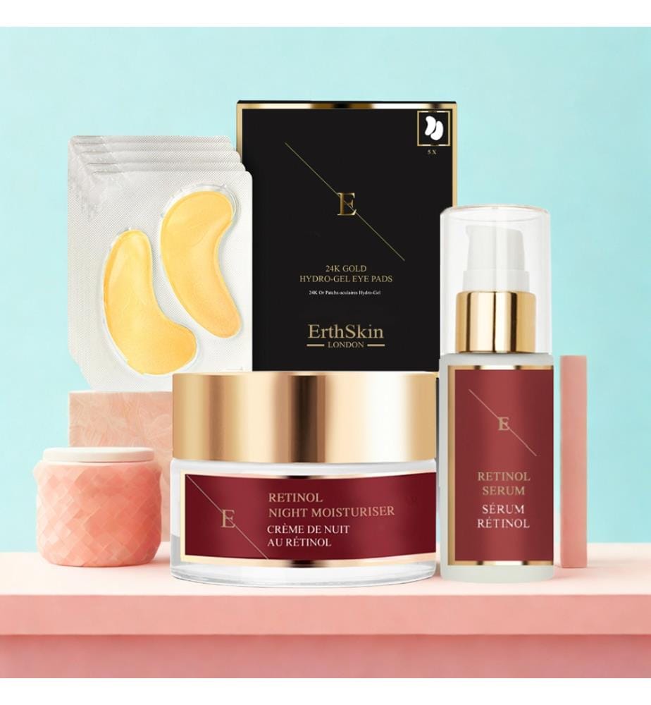 Retinol serum + retinol night cream + collagen eye patches with 24-carat gold - 30 ml + 50 ml + 5 × 2 patches