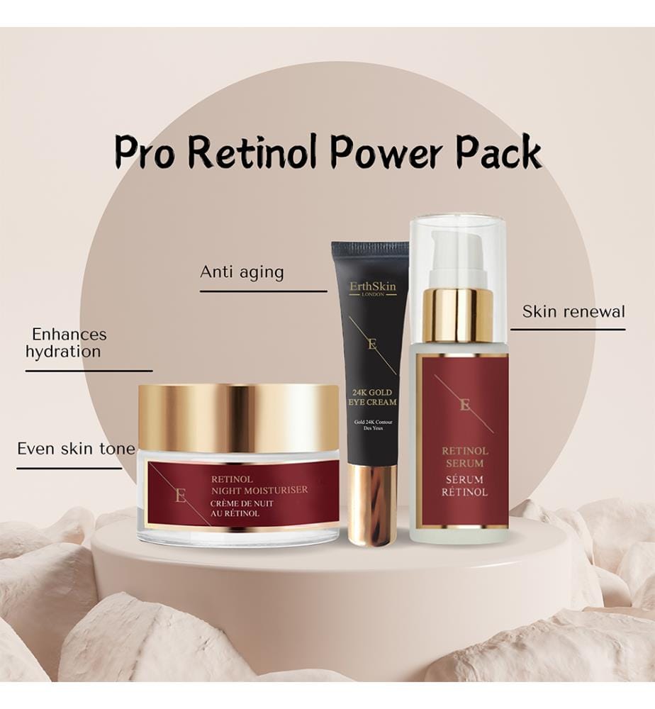 Pro Retinol Serum 30 ml + Pro Retinol Night Moisturiser 50 ml + Under Eye Cream 24k Gold 15 ml