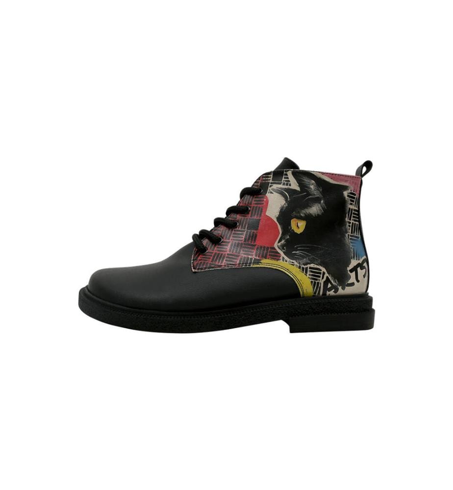 Bottines en Cuir Végétalien noir - Artsy Cat Collage Design