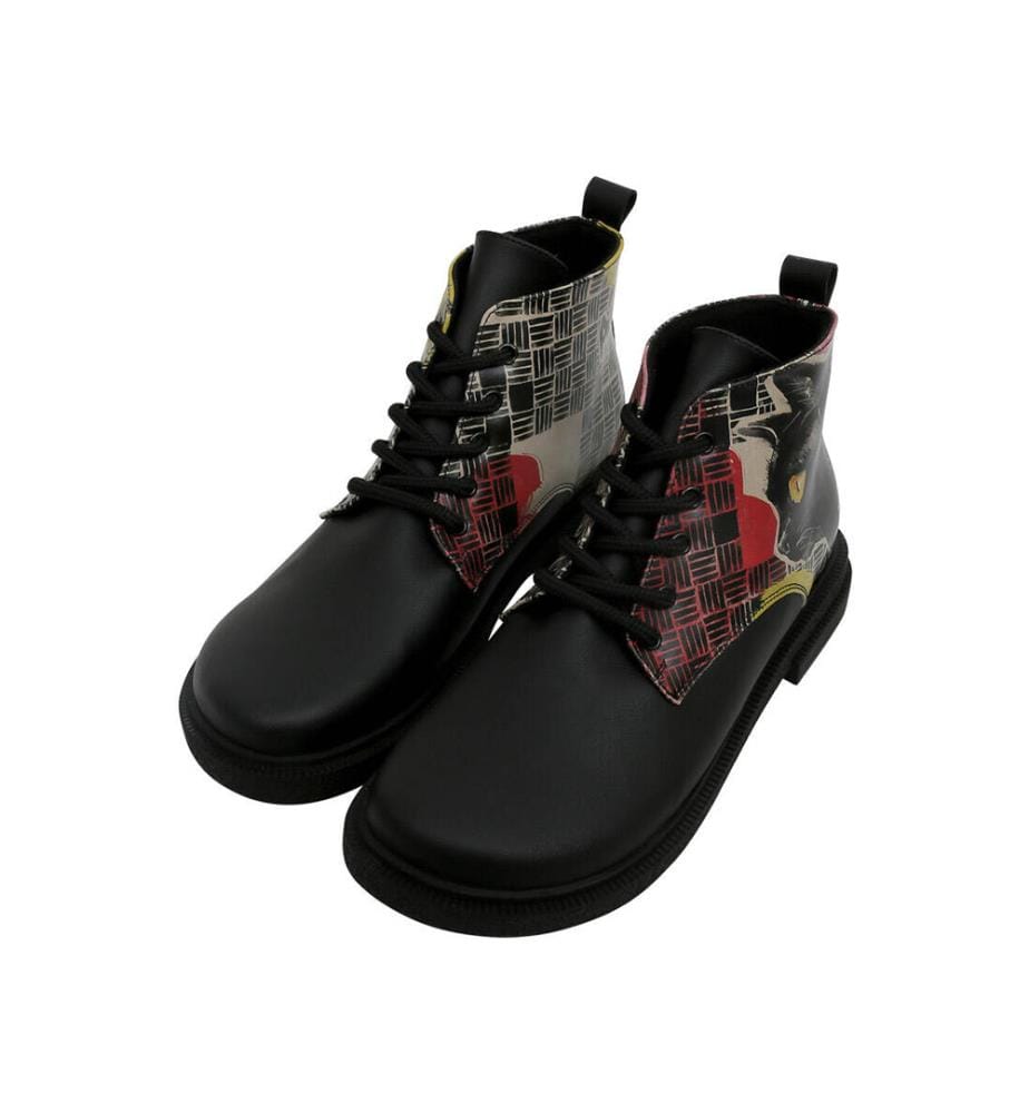 Bottines en Cuir Végétalien noir - Artsy Cat Collage Design