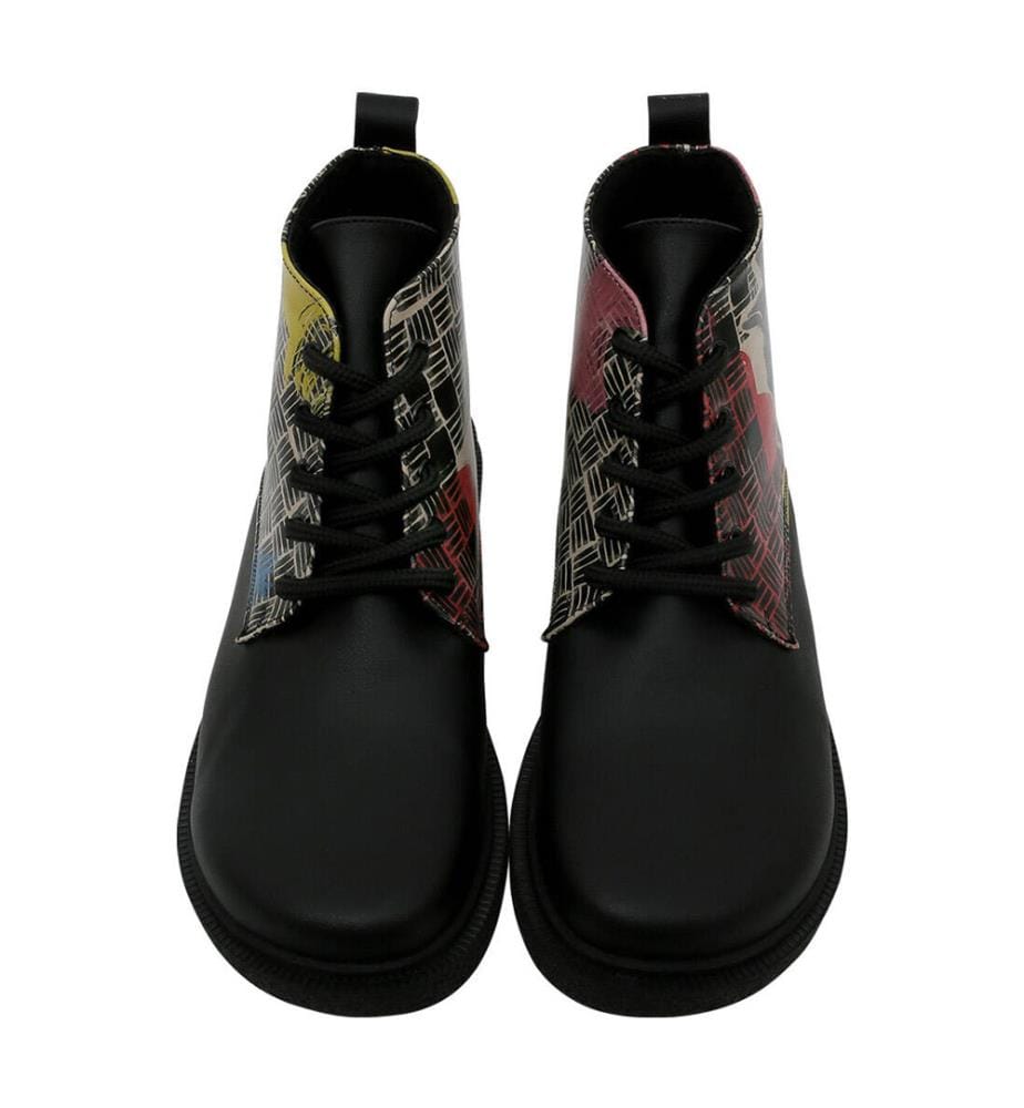 Bottines en Cuir Végétalien noir - Artsy Cat Collage Design
