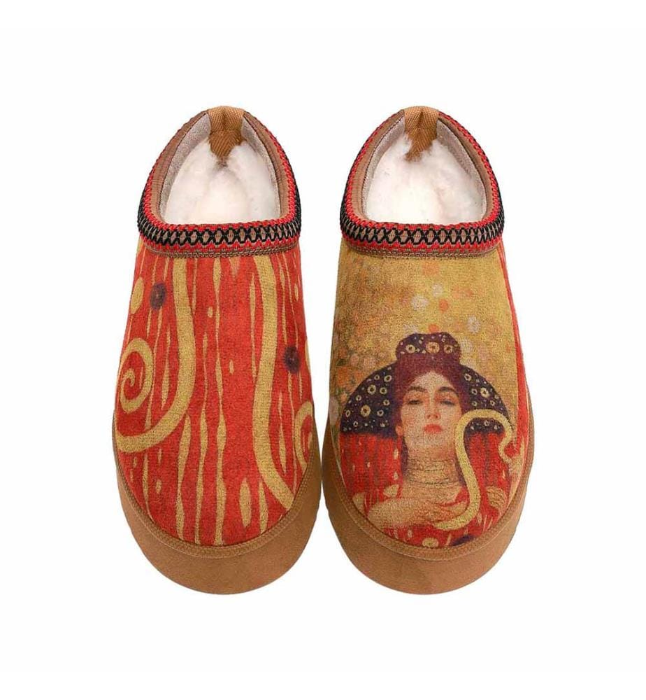Chaussons pour femme en simili cuir, doublés de peluche rouge - Modèle Shine