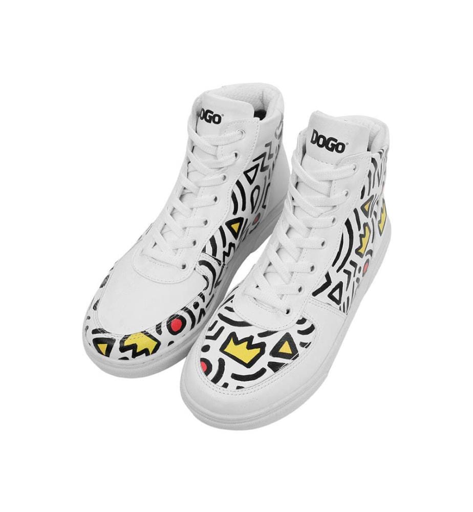 Weisse High-Top-Sneakers aus Vegan-Leder - Abstraktes Outline-Design in Weiss