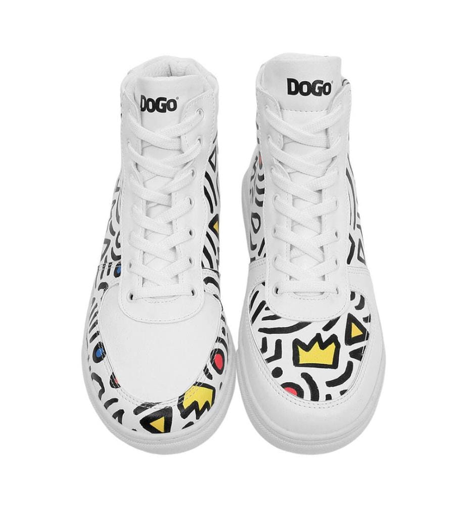 Weisse High-Top-Sneakers aus Vegan-Leder - Abstraktes Outline-Design in Weiss