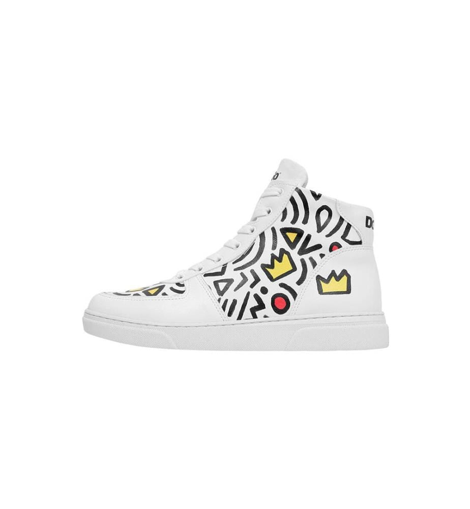 Weisse High-Top-Sneakers aus Vegan-Leder - Abstraktes Outline-Design in Weiss