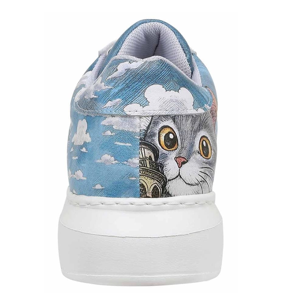 Weisse vegane Leder-Sneaker für Damen – Galata Cat-Motiv
