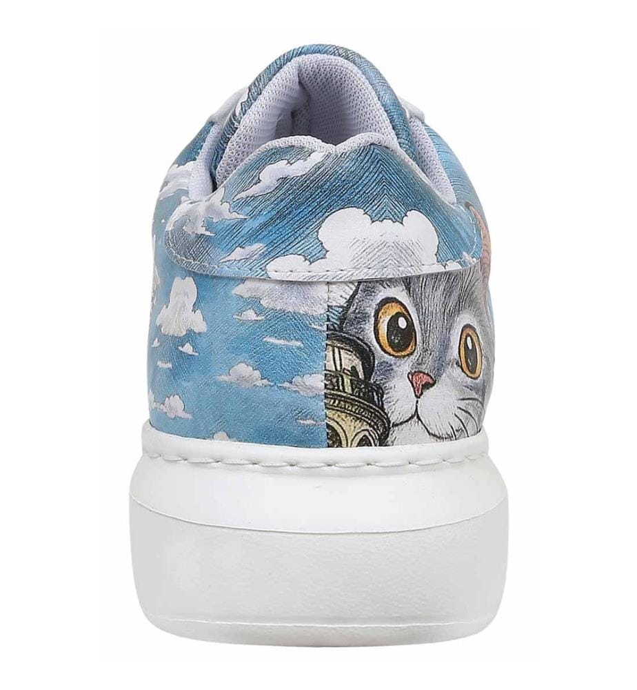 Weisse vegane Leder-Sneaker für Damen – Galata Cat-Motiv