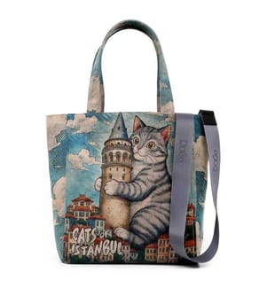 Borsa tote grande vegana blu - Design del gatto Galata