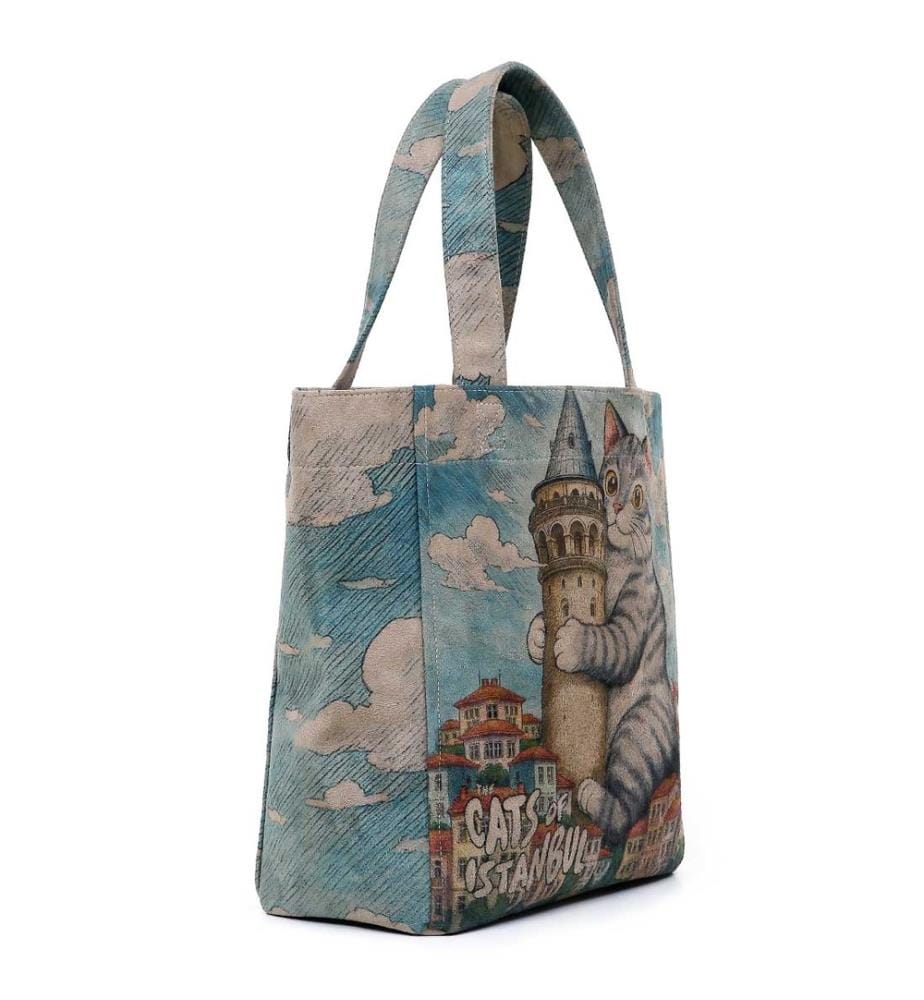 Borsa tote grande vegana blu - Design del gatto Galata
