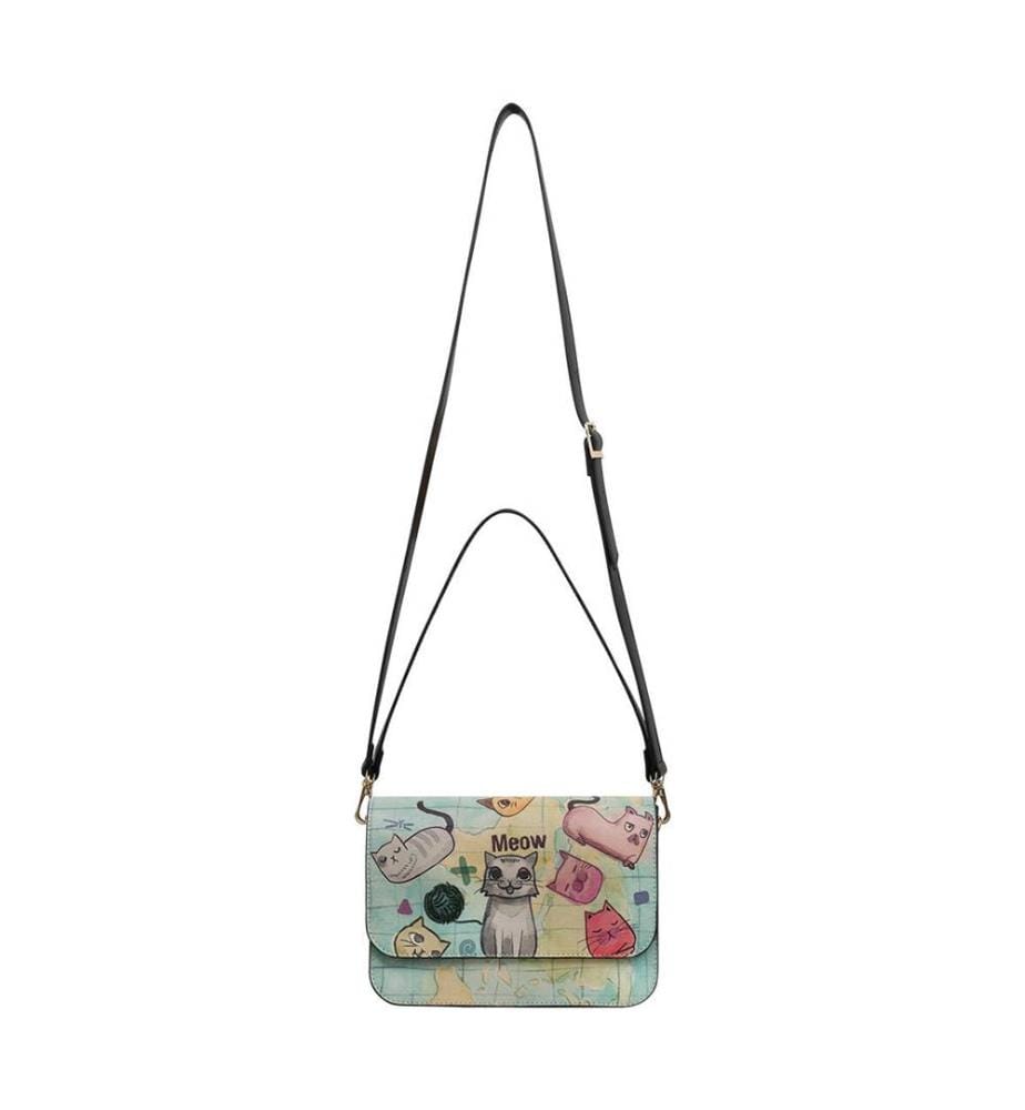 Borsa in pelle vegana - "Cats of the World Design" - Verde